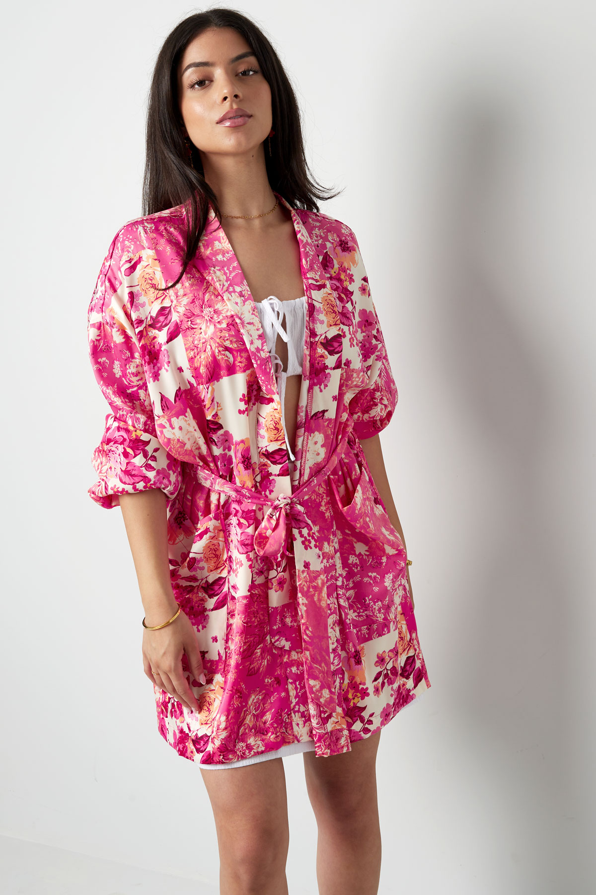 Kimono corto fiori verdi - multi h5 Immagine5